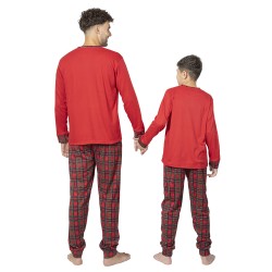 Χριστουγεννιάτικο Σετ Πιτζάμες Για Μπαμπά Και Γιο Κόκκινο Καρό Με Σχέδιο Άγιος Βασίλης