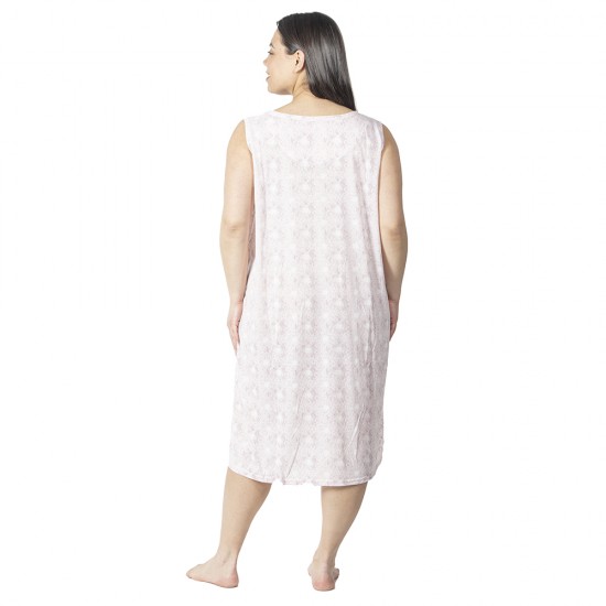 Γυναικείο Αμάνικο Νυχτικό Ροζ Με Μοτίβο Plus Size Γυναικείο Αμάνικο Νυχτικό Ροζ Με Μοτίβο Plus Size