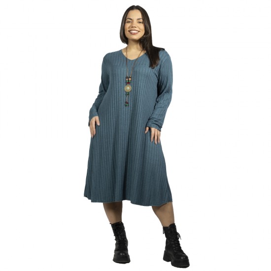 Γυναικείο Φόρεμα Ριπ Plus Size Πετρόλ Με Κολιέ Γυναικείο Φόρεμα Ριπ Plus Size Πετρόλ Με Κολιέ