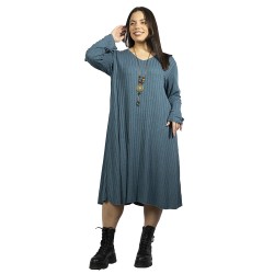 Γυναικείο Φόρεμα Ριπ Plus Size Πετρόλ Με Κολιέ Γυναικείο Φόρεμα Ριπ Plus Size Πετρόλ Με Κολιέ