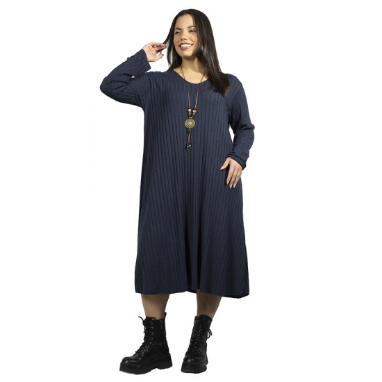 Γυναικείο Φόρεμα Ριπ Plus Size Μπλε Σκούρο Με Κολιέ Γυναικείο Φόρεμα Ριπ Plus Size Μπλε Σκούρο Με Κολιέ