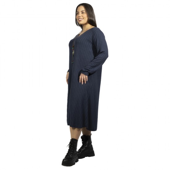 Γυναικείο Φόρεμα Ριπ Plus Size Μπλε Σκούρο Με Κολιέ Γυναικείο Φόρεμα Ριπ Plus Size Μπλε Σκούρο Με Κολιέ