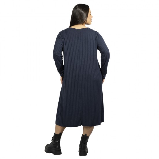 Γυναικείο Φόρεμα Ριπ Plus Size Μπλε Σκούρο Με Κολιέ Γυναικείο Φόρεμα Ριπ Plus Size Μπλε Σκούρο Με Κολιέ