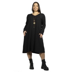 Γυναικείο Φόρεμα Ριπ Plus Size Μαύρο Με Κολιέ