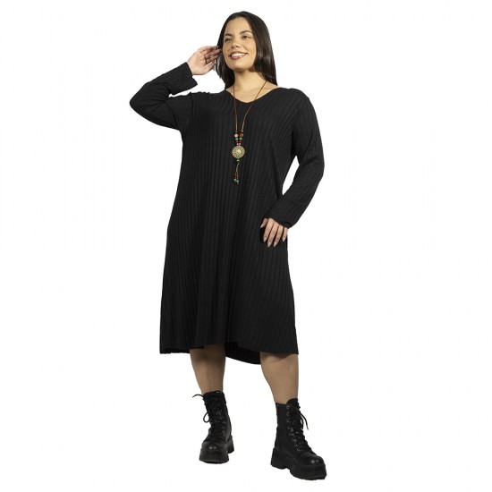 Γυναικείο Φόρεμα Ριπ Plus Size Μαύρο Με Κολιέ Γυναικείο Φόρεμα Ριπ Plus Size Μαύρο Με Κολιέ