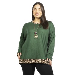 Γυναικεία Μακρυμάνικη Μπλούζα Χακί Λεοπάρ Με Κολιέ