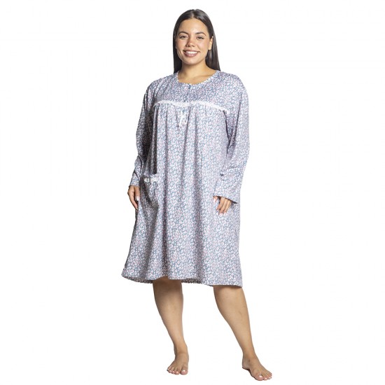 Γυναικείο Μακρυμάνικο Νυχτικό Plus Size Με Λουλουδάκια Γυναικείο Μακρυμάνικο Νυχτικό Plus Size Με Λουλουδάκια