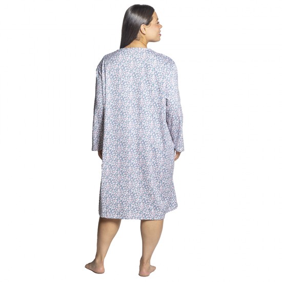 Γυναικείο Μακρυμάνικο Νυχτικό Plus Size Με Λουλουδάκια Γυναικείο Μακρυμάνικο Νυχτικό Plus Size Με Λουλουδάκια