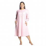 Γυναικείο Μακρυμάνικο Νυχτικό Plus Size Ροζ Με Κουμπιά Γυναικείο Μακρυμάνικο Νυχτικό Plus Size Ροζ Με Κουμπιά