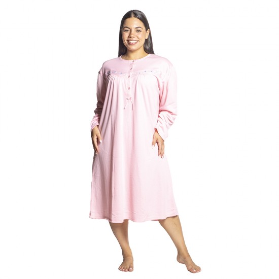 Γυναικείο Μακρυμάνικο Νυχτικό Plus Size Ροζ Με Κουμπιά Γυναικείο Μακρυμάνικο Νυχτικό Plus Size Ροζ Με Κουμπιά