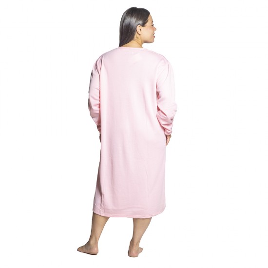 Γυναικείο Μακρυμάνικο Νυχτικό Plus Size Ροζ Με Κουμπιά Γυναικείο Μακρυμάνικο Νυχτικό Plus Size Ροζ Με Κουμπιά