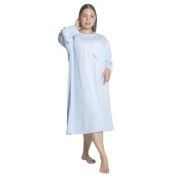 Γυναικείο Μακρυμάνικο Νυχτικό Plus Size Γαλάζιο Με Κουμπιά Γυναικείο Μακρυμάνικο Νυχτικό Plus Size Γαλάζιο Με Κουμπιά