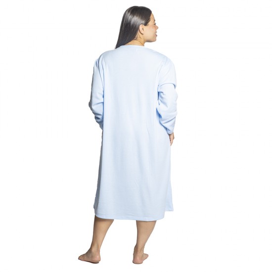 Γυναικείο Μακρυμάνικο Νυχτικό Plus Size Γαλάζιο Με Κουμπιά Γυναικείο Μακρυμάνικο Νυχτικό Plus Size Γαλάζιο Με Κουμπιά