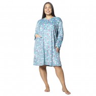 Γυναικείο Μακρυμάνικο Νυχτικό Plus Size Γαλάζιο Με Λουλούδια Γυναικείο Μακρυμάνικο Νυχτικό Plus Size Γαλάζιο Με Λουλούδια