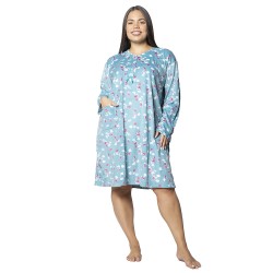 Γυναικείο Μακρυμάνικο Νυχτικό Plus Size Γαλάζιο Με Λουλούδια