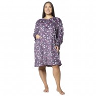 Γυναικείο Μακρυμάνικο Νυχτικό Plus Size Μοβ Με Λουλούδια Γυναικείο Μακρυμάνικο Νυχτικό Plus Size Μοβ Με Λουλούδια