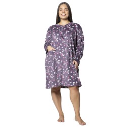 Γυναικείο Μακρυμάνικο Νυχτικό Plus Size Μοβ Με Λουλούδια