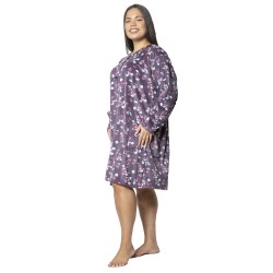 Γυναικείο Μακρυμάνικο Νυχτικό Plus Size Μοβ Με Λουλούδια
