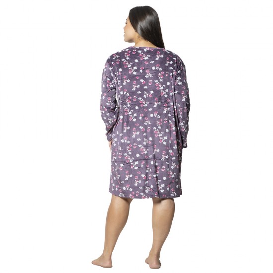 Γυναικείο Μακρυμάνικο Νυχτικό Plus Size Μοβ Με Λουλούδια Γυναικείο Μακρυμάνικο Νυχτικό Plus Size Μοβ Με Λουλούδια