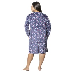 Γυναικείο Μακρυμάνικο Νυχτικό Plus Size Μπλε Σκούρο Με Λουλούδια