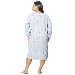 Γυναικείο Μακρυμάνικο Νυχτικό Plus Size Γαλάζιο Πουά