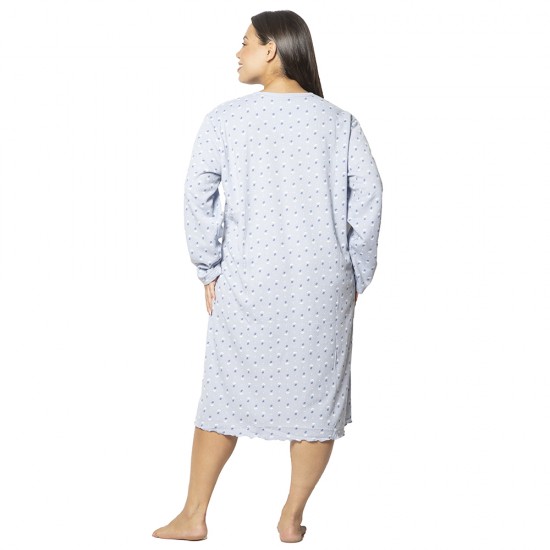 Γυναικείο Μακρυμάνικο Νυχτικό Plus Size Γαλάζιο Πουά Γυναικείο Μακρυμάνικο Νυχτικό Plus Size Γαλάζιο Πουά