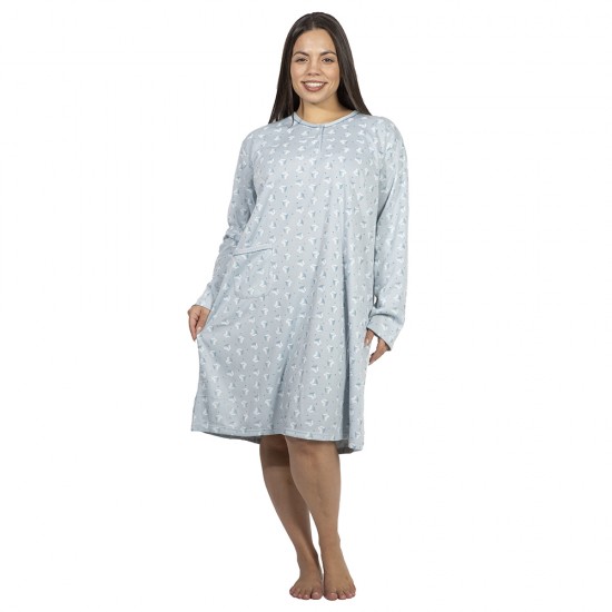 Γυναικείο Μακρυμάνικο Νυχτικό Plus Size Βεραμάν Με Καρδούλες Γυναικείο Μακρυμάνικο Νυχτικό Plus Size Βεραμάν Με Καρδούλες