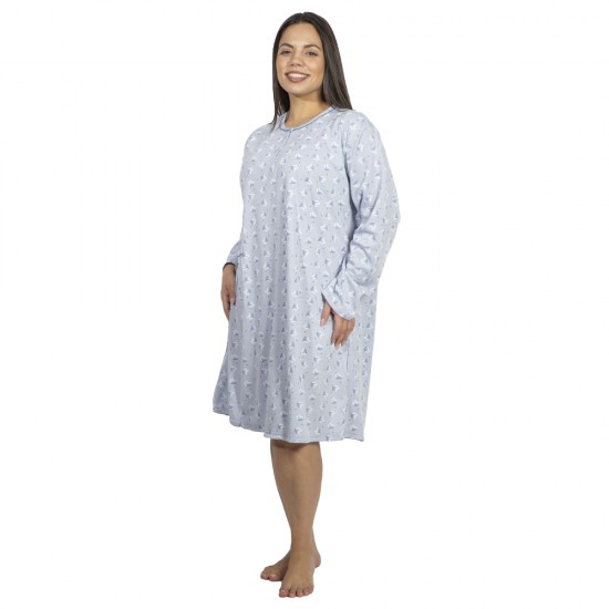 Γυναικείο Μακρυμάνικο Νυχτικό Plus Size Γαλάζιο Με Καρδούλες Γυναικείο Μακρυμάνικο Νυχτικό Plus Size Γαλάζιο Με Καρδούλες