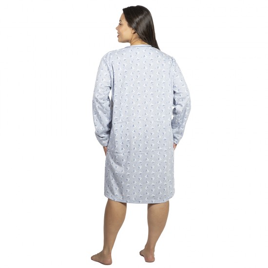 Γυναικείο Μακρυμάνικο Νυχτικό Plus Size Γαλάζιο Με Καρδούλες Γυναικείο Μακρυμάνικο Νυχτικό Plus Size Γαλάζιο Με Καρδούλες