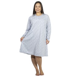 Γυναικείο Μακρυμάνικο Νυχτικό Plus Size Γαλάζιο Με Καρδούλες