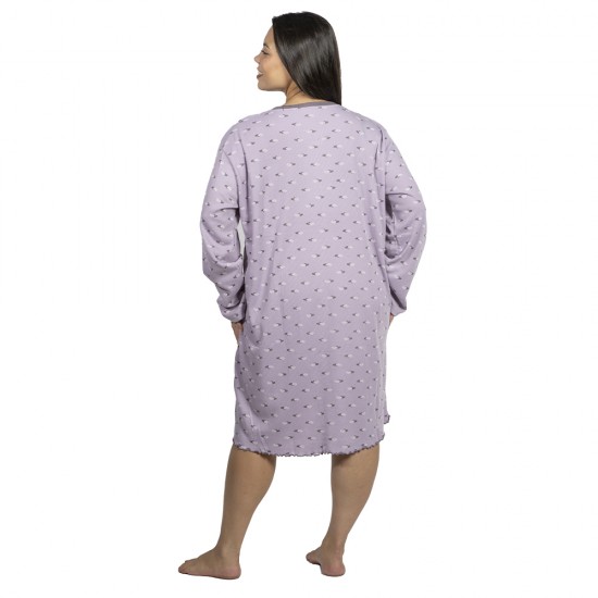 Γυναικείο Μακρυμάνικο Νυχτικό Plus Size Μοβ Με Καρδούλες Γυναικείο Μακρυμάνικο Νυχτικό Plus Size Μοβ Με Καρδούλες