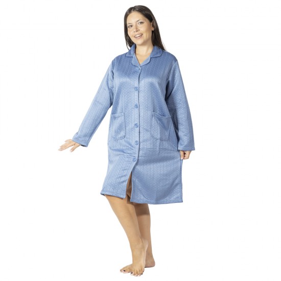 Γυναικεία Ρόμπα Plus Size Με Κουμπιά Και Τσέπες Γαλάζιο