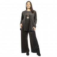 Γυναικείο Σετ Παντελόνι - Μπλούζα Βελούδο Plus Size Μαύρο Με Κολιέ Γυναικείο Σετ Παντελόνι - Μπλούζα Βελούδο Plus Size Μαύρο Με Κολιέ