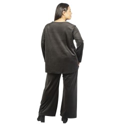 Γυναικείο Σετ Παντελόνι - Μπλούζα Βελούδο Plus Size Μαύρο Με Κολιέ Γυναικείο Σετ Παντελόνι - Μπλούζα Βελούδο Plus Size Μαύρο Με Κολιέ