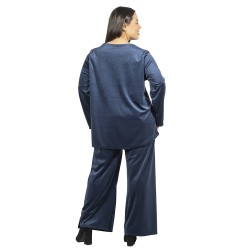 Γυναικείο Σετ Παντελόνι - Μπλούζα Βελούδο Plus Size Μπλε Σκούρο Με Κολιέ Γυναικείο Σετ Παντελόνι - Μπλούζα Βελούδο Plus Size Μπλε Σκούρο Με Κολιέ