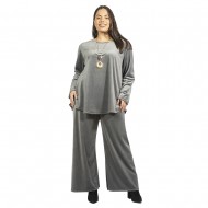 Γυναικείο Σετ Παντελόνι - Μπλούζα Βελούδο Plus Size Γκρι Με Κολιέ Γυναικείο Σετ Παντελόνι - Μπλούζα Βελούδο Plus Size Γκρι Με Κολιέ