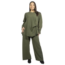 Γυναικείο Σετ Παντελόνι - Μπλούζα Plus Size Χακί Με Μεταλλική Λεπτομέρεια