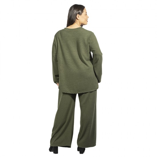 Γυναικείο Σετ Παντελόνι - Μπλούζα Plus Size Χακί Με Μεταλλική Λεπτομέρεια Γυναικείο Σετ Παντελόνι - Μπλούζα Plus Size Χακί Με Μεταλλική Λεπτομέρεια
