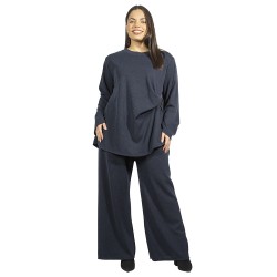 Γυναικείο Σετ Παντελόνι - Μπλούζα Plus Size Μπλε Σκούρο Με Μεταλλική Λεπτομέρεια