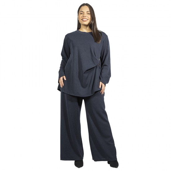 Γυναικείο Σετ Παντελόνι - Μπλούζα Plus Size Μπλε Σκούρο Με Μεταλλική Λεπτομέρεια Γυναικείο Σετ Παντελόνι - Μπλούζα Plus Size Μπλε Σκούρο Με Μεταλλική Λεπτομέρεια