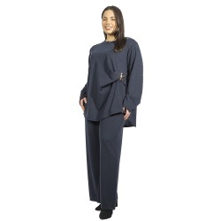 Γυναικείο Σετ Παντελόνι - Μπλούζα Plus Size Μπλε Σκούρο Με Μεταλλική Λεπτομέρεια Γυναικείο Σετ Παντελόνι - Μπλούζα Plus Size Μπλε Σκούρο Με Μεταλλική Λεπτομέρεια
