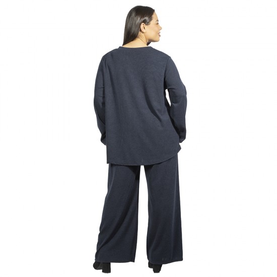 Γυναικείο Σετ Παντελόνι - Μπλούζα Plus Size Μπλε Σκούρο Με Μεταλλική Λεπτομέρεια Γυναικείο Σετ Παντελόνι - Μπλούζα Plus Size Μπλε Σκούρο Με Μεταλλική Λεπτομέρεια