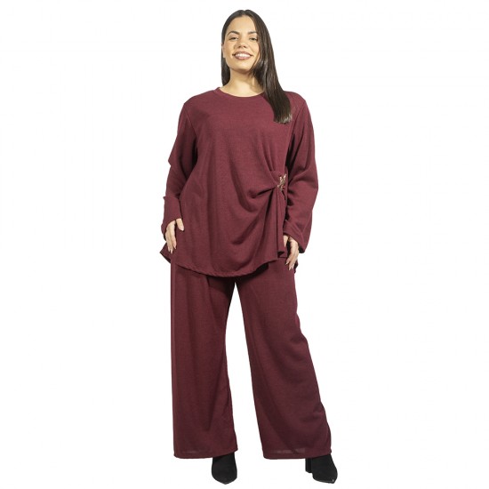 Γυναικείο Σετ Παντελόνι - Μπλούζα Plus Size Μπορντό Με Μεταλλική Λεπτομέρεια Γυναικείο Σετ Παντελόνι - Μπλούζα Plus Size Μπορντό Με Μεταλλική Λεπτομέρεια
