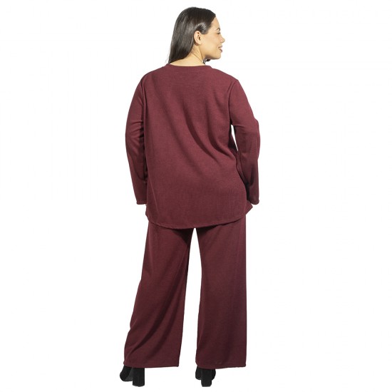 Γυναικείο Σετ Παντελόνι - Μπλούζα Plus Size Μπορντό Με Μεταλλική Λεπτομέρεια Γυναικείο Σετ Παντελόνι - Μπλούζα Plus Size Μπορντό Με Μεταλλική Λεπτομέρεια