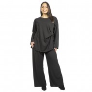 Γυναικείο Σετ Παντελόνι - Μπλούζα Plus Size Μαύρο Με Μεταλλική Λεπτομέρεια Γυναικείο Σετ Παντελόνι - Μπλούζα Plus Size Μαύρο Με Μεταλλική Λεπτομέρεια