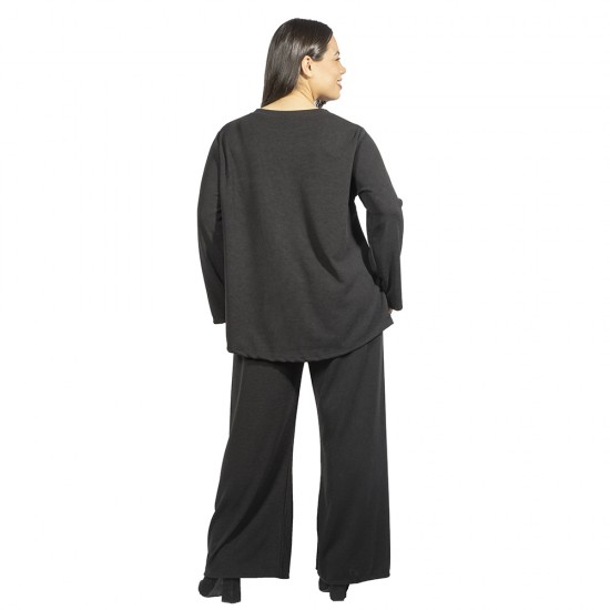 Γυναικείο Σετ Παντελόνι - Μπλούζα Plus Size Μαύρο Με Μεταλλική Λεπτομέρεια Γυναικείο Σετ Παντελόνι - Μπλούζα Plus Size Μαύρο Με Μεταλλική Λεπτομέρεια