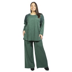 Γυναικείο Σετ Παντελόνι - Μπλούζα Plus Size Χακί Με Παγέτες