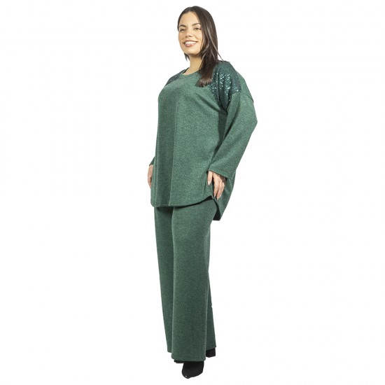 Γυναικείο Σετ Παντελόνι - Μπλούζα Plus Size Χακί Με Παγέτες Γυναικείο Σετ Παντελόνι - Μπλούζα Plus Size Χακί Με Παγέτες