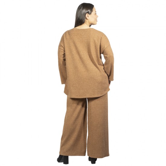 Γυναικείο Σετ Παντελόνι - Μπλούζα Plus Size Μπεζ Με Παγέτες Γυναικείο Σετ Παντελόνι - Μπλούζα Plus Size Μπεζ Με Παγέτες
