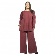 Γυναικείο Σετ Παντελόνι - Μπλούζα Plus Size Μπορντό Με Παγέτες